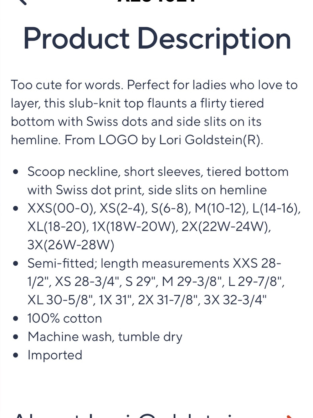 π· Logo by Lori Goldstein Cotton Slub Top With Swiss Dot Hem QVC A254021 - Picture 10 of 11